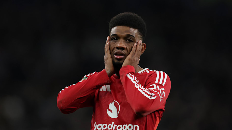 Amad Diallo looking disappointed while in action for Manchester United.
