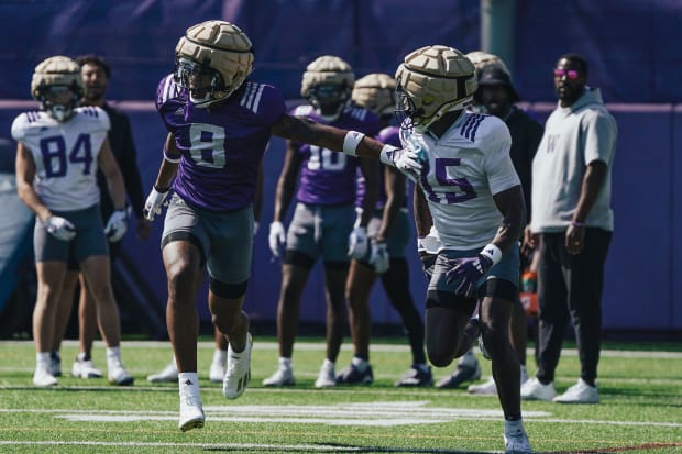 Transfer Cameron Broussard (8) was impressive at safety for the UW before injuring a hand.