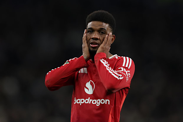 Amad Diallo looking disappointed while in action for Manchester United.