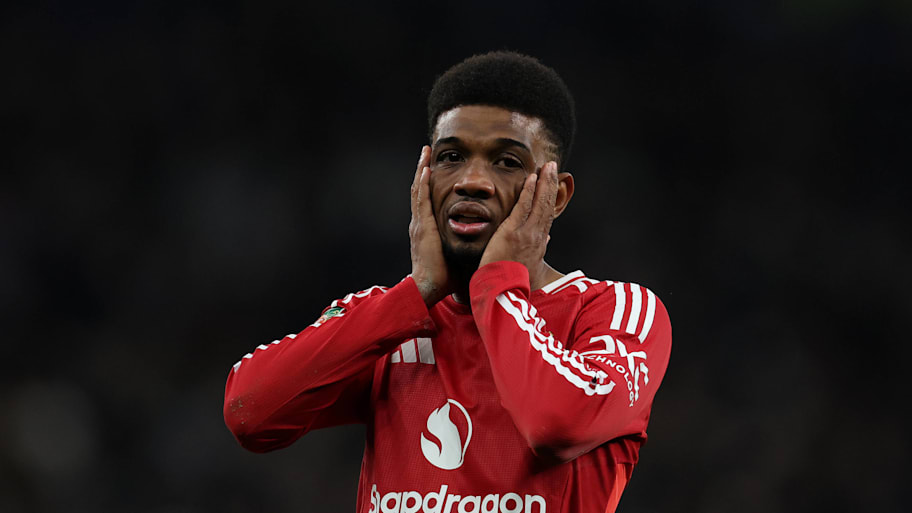 Amad Diallo looking disappointed while in action for Manchester United.
