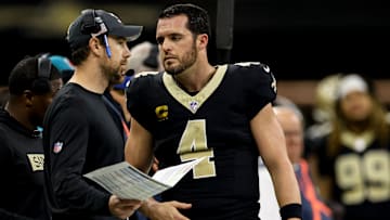 Klint Kubiak and Derek Carr with the New Orleans Saints