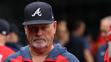 Sep 16, 2025; Washington, District of Columbia, USA;Atlanta Braves manager Brian Snitker stands in the Braves' dugout prior to the game against the Washington Nationals at Nationals Park. Mandatory Credit: Geoff Burke-Imagn Images