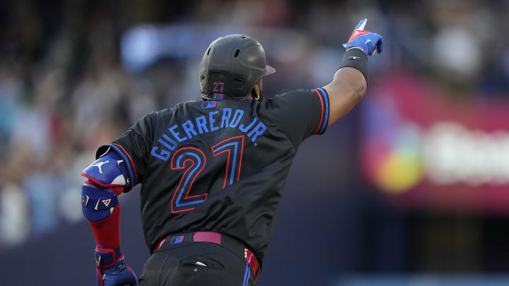 Toronto Blue Jays first baseman Vladimir Guerrero Jr. (27) celebrates as he runs out two run home run against the Detroit Tigers during the sixth inning at Rogers Centre on July 19.