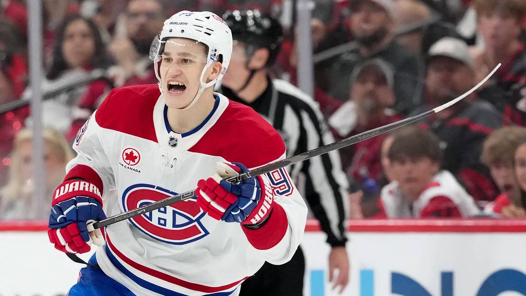 May 21, 2026; Raleigh, North Carolina, USA; Montreal Canadiens right wing Ivan Demidov (93) reacts during the third period against the Carolina Hurricanes in game one of the Eastern Conferene Final of the 2026 Stanley Cup Playoffs at Lenovo Center. Mandatory Credit: James Guillory-Imagn Images
