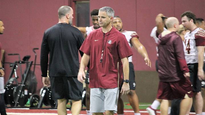 FSU coach Mike Norvell at a Tour of Duty conditioning workout on Feb. 13, 2020.

Img 4833