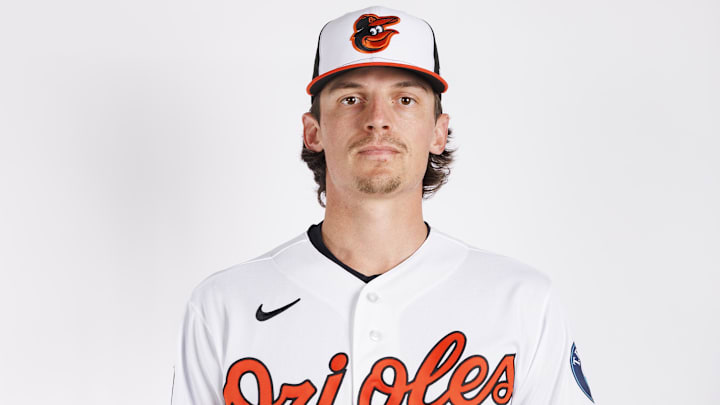 Feb 18, 2026; Sarasota, FL, USA; Baltimore Orioles pitcher Eric Torres (95) poses for media day. Mandatory Credit: Morgan Tencza-Imagn Images