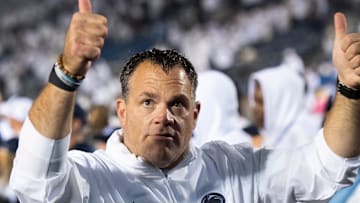 Penn State athletic director Pat Kraft gives two thumbs up to the student section following a 31-0 White Out football win against Iowa Saturday, Sept. 23, 2023, in State College, Pa.