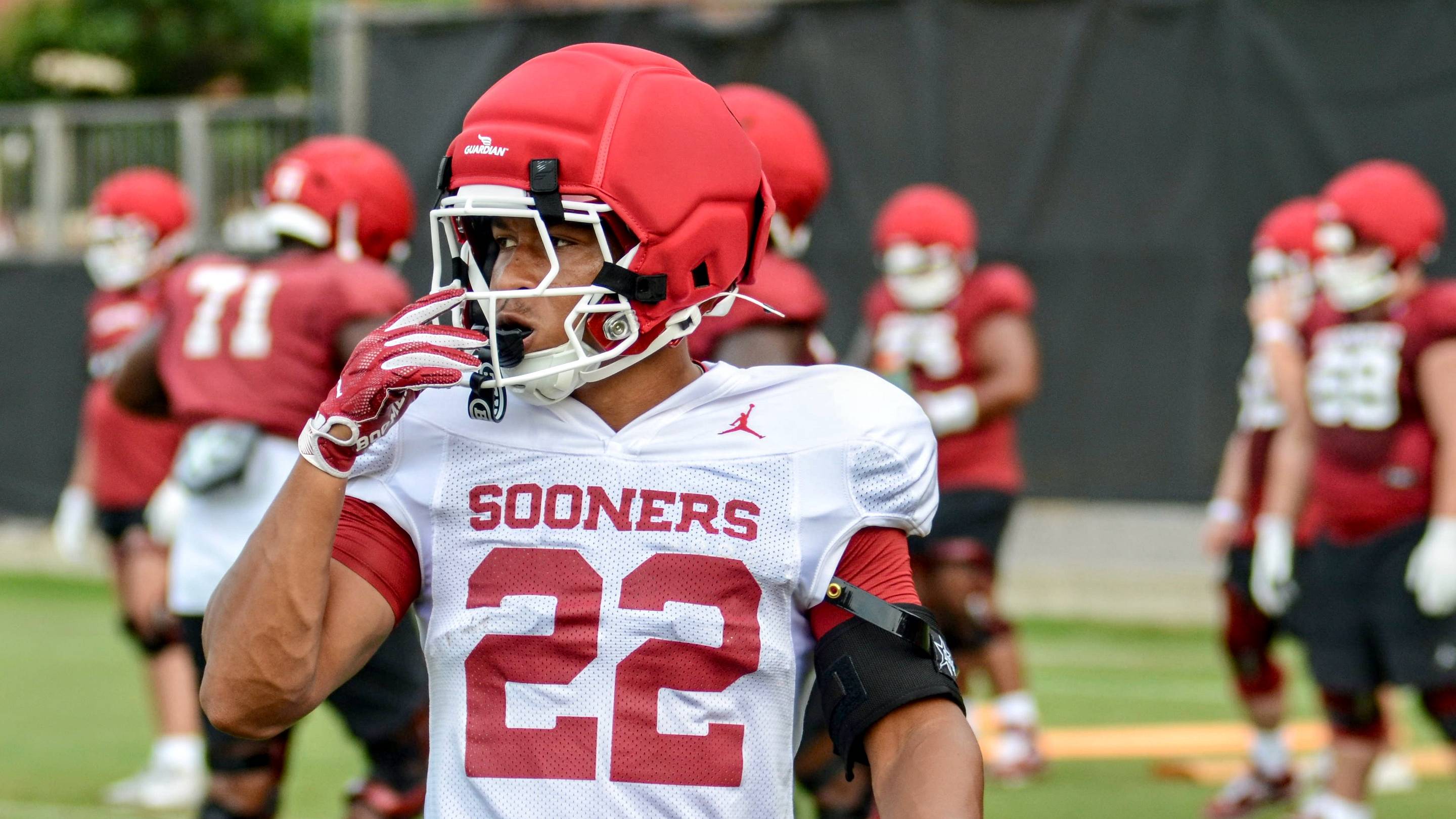 Safety Peyton Bowen participating in fall camp as the Sooners prepare for the 2026 season.