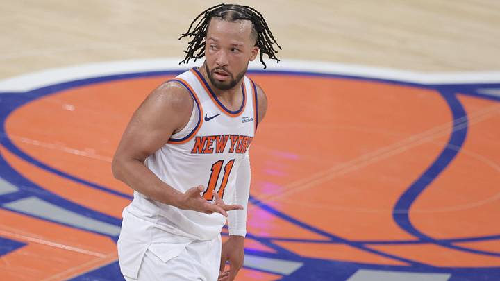 May 19, 2026; New York, New York, USA; New York Knicks guard Jalen Brunson (11) reacts during the fourth quarter of game one of the eastern conference finals during the 2026 NBA playoffs against the Cleveland Cavaliers at Madison Square Garden. Mandatory Credit: Brad Penner-Imagn Images