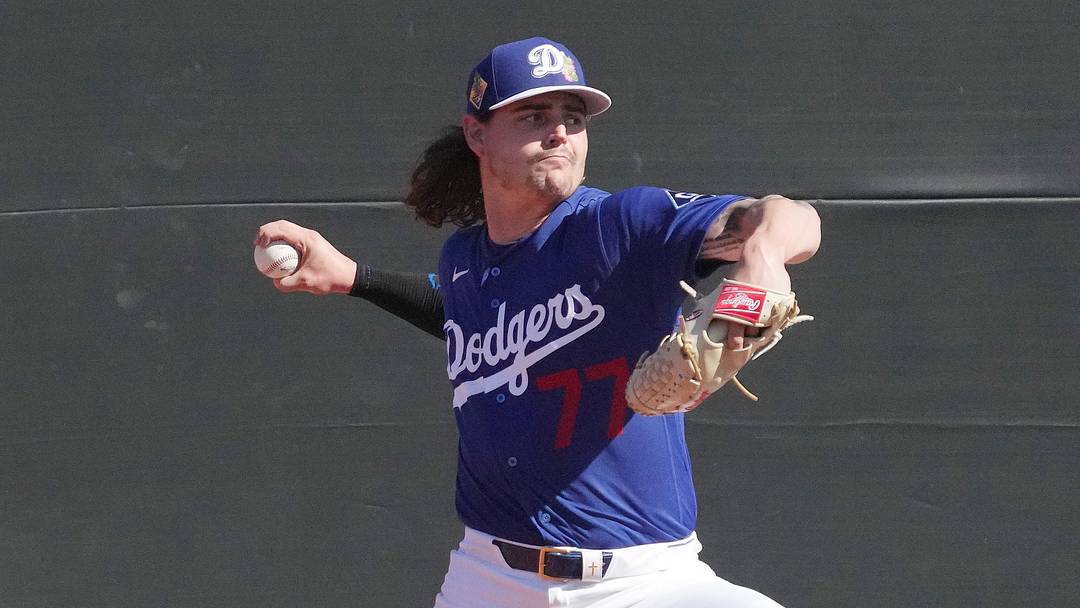 Feb 14, 2026; Glendale, AZ, USA; Los Angeles Dodgers pitcher River Ryan throws bullpen during spring training camp. Mandatory Credit: Rick Scuteri-Imagn Images