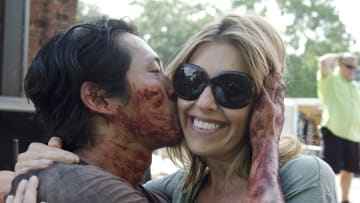 Steven Yeun as Glenn Rhee and Denise Huth - The Walking Dead _ Season 6, Episode 7 - Photo Credit: Gene Page/AMC