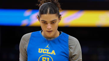 Apr 3, 2025; Tampa, FL, USA;  UCLA Bruins center Lauren Betts (51) practices before the NCAA Woman’s Final Four at Amalie Arena. Mandatory Credit: Nathan Ray Seebeck-Imagn Images