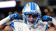 Detroit Lions wide receiver Amon-Ra St. Brown (14) poses for a photo at warmup ahead of the Philadelphia Eagles game at Lincoln Financial Field in Philadelphia on Sunday, November 16, 2025.