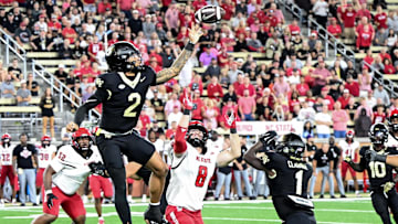 Sep 11, 2025; Winston-Salem, North Carolina, USA;  Wake Forest Demon Deacons quarterback Robby Ashford (2) knocks down his own pass in the second half against the North Carolina State Wolfpack at Allegacy Federal Credit Union Stadium. Mandatory Credit: Luke Jamroz-Imagn Images 