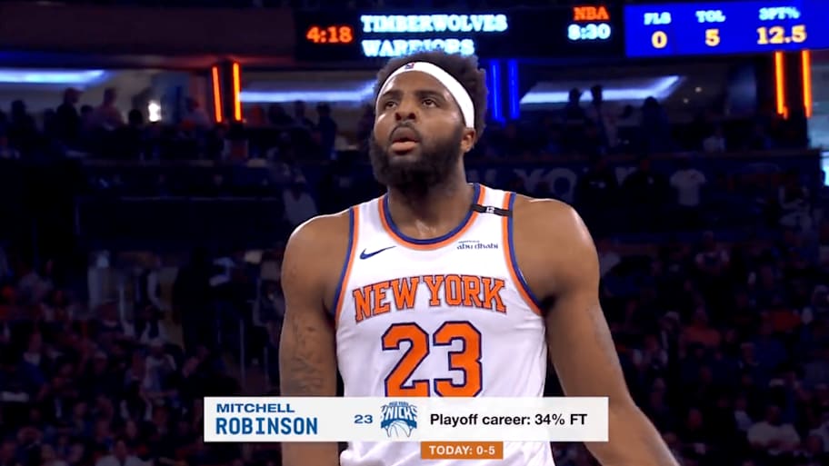 Knicks center Robinson at the free-throw line during Game 3 against the Celtics | Screengrab via NBA on ESPN