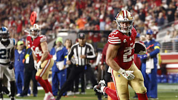 San Francisco 49ers running back Christian McCaffrey logged his 10th game with at least 100 yards from scrimmage this season in Monday's win over the Panthers.
