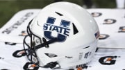 Sep 4, 2021; Pullman, Washington, USA; Utah State Aggies helmet sits during a game against the Washington State Cougars in the second half at Gesa Field at Martin Stadium. The Aggies26-23. Mandatory Credit: James Snook-USA TODAY Sports