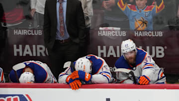 Edmonton Oilers react to the loss against the Florida Panthers in game seven of the 2024 Stanley Cup Final