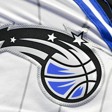 A view of the Orlando Magic logo during the game between the Dallas Mavericks and the Orlando Magic at the American Airlines Center. 