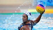 June 24, 2010; Stanford, CA, USA; USA player Brenda Villa (4) controls the ball during the third quarter in the 2010 USA Women's Water Polo National Team exhibition game against China at Avery Aquatic Center. USA defeated the China 12-8. Mandatory Credit: Kyle Terada-Imagn Images