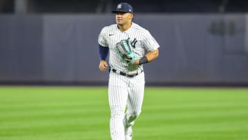 Sep 8, 2023; Bronx, New York, USA;  New York Yankees center fielder Jasson Dominguez (89) at Yankee Stadium. Mandatory Credit: Wendell Cruz-USA TODAY Sports