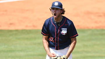 Columbia Academy's Will Rhodes (23) celebrates after striking out a batter during the Division II Class A TSSAA state tournament championship against Providence Academy on Thursday, May 23, 2024 at MTSU in Murfreesboro, Tenn.