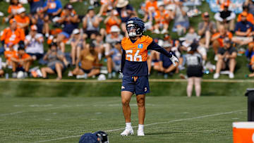 Jul 26, 2024; Englewood, CO, USA; Denver Broncos linebacker Levelle Bailey (56) during training camp at Broncos Park Powered by CommonSpirit. Mandatory Credit: Isaiah J. Downing-Imagn Images