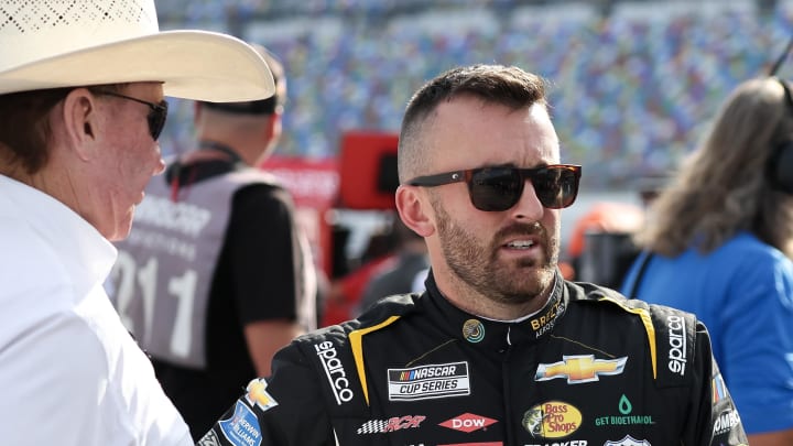 Aug 25, 2023; Daytona Beach, Florida, USA;  NASCAR Cup Series driver Austin Dillon (3) talks with car owner Richard Childress on pit road prior to qualifying for the Coke Zero Sugar 400 at Daytona International Speedway. Mandatory Credit: David Yeazell-USA TODAY Sports