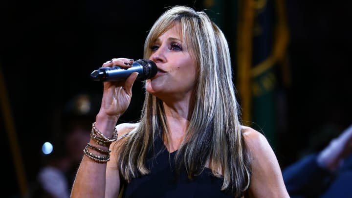 Mar 11, 2015; Phoenix, AZ, USA; WWE ring announcer Lilian Garcia sings the national anthem prior to the game between the Minnesota Timberwolves against the Phoenix Suns at US Airways Center. Mandatory Credit: Mark J. Rebilas-USA TODAY Sports