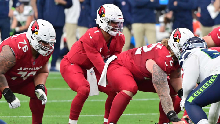 Jan 7, 2024; Glendale, Arizona, USA; Arizona Cardinals quarterback Kyler Murray (1) takes a snap in the first half against the Seattle Seahawks at State Farm Stadium. Mandatory Credit: Matt Kartozian-USA TODAY Sports