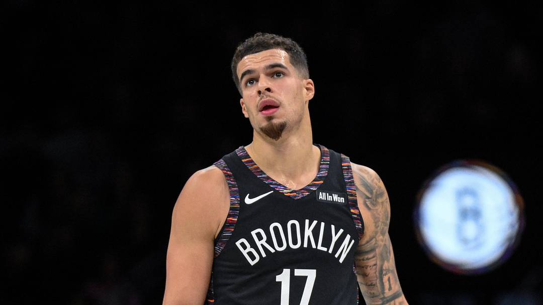 Dec 21, 2025; Brooklyn, New York, USA; Brooklyn Nets forward Michael Porter Jr. (17) reacts after making a shot against the Toronto Raptors during the first half at Barclays Center.