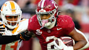 Oct 21, 2023; Tuscaloosa, Alabama, USA; Alabama Crimson Tide running back Jase McClellan (2) carries the ball against the Tennessee Volunteers during the second half at Bryant-Denny Stadium.