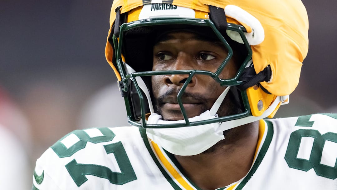 Oct 19, 2025; Glendale, Arizona, USA; Green Bay Packers wide receiver Romeo Doubs (87) against the Arizona Cardinals at State Farm Stadium. Oct 19, 2025; Glendale, Arizona, USA; Green Bay Packers wide receiver Romeo Doubs (87) against the Arizona Cardinals at State Farm Stadium.