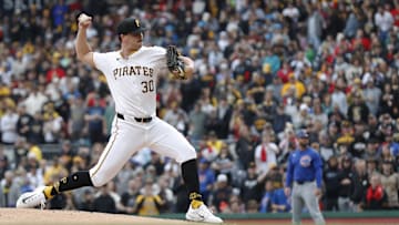 May 11, 2024; Pittsburgh, Pennsylvania, USA;  Pittsburgh Pirates starting pitcher Paul Skenes (30)