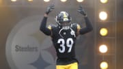 Sep 10, 2023; Pittsburgh, Pennsylvania, USA;  Pittsburgh Steelers safety Minkah Fitzpatrick (39) reacts as he takes the field to play the San Francisco 49ers at Acrisure Stadium. Mandatory Credit: Charles LeClaire-USA TODAY Sports