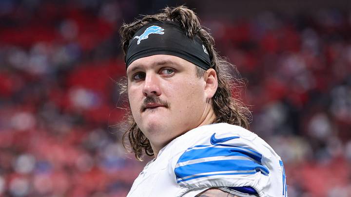 Detroit Lions guard Tate Ratledge (69) looks on