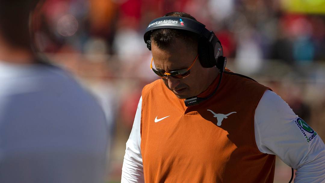 Texas' head coach Steve Sarkisian looks down during the game against Texas Tech, Saturday, Sept. 24, 2022, at Jones AT&T Stadium. Texas Tech won, 37-34 in overtime.