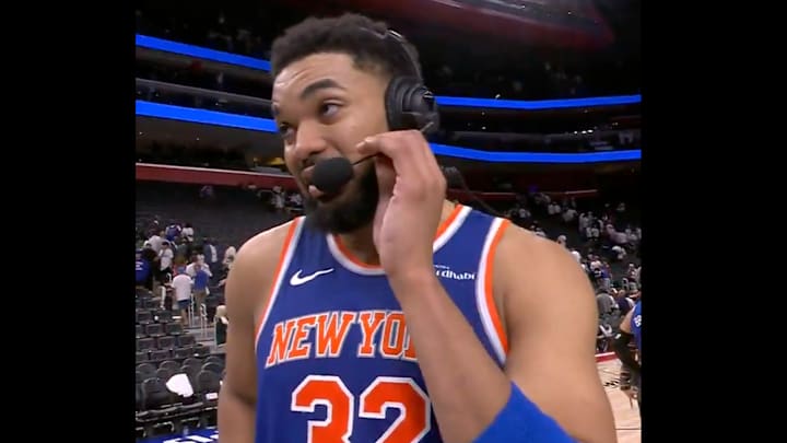Karl-Anthony Towns was all smiles after the Knicks' Game 3 win. Karl-Anthony Towns was all smiles after the Knicks' Game 3 win.