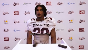Mississippi State cornerback Jett Jefferson talks to reporters after Wednesday's practice.