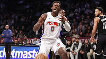 Nov 3, 2024; Brooklyn, New York, USA;  Detroit Pistons center Jalen Duren (0): Wendell Cruz-Imagn Images