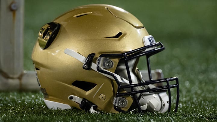 Nov 28, 2020; Annapolis, Maryland, USA; A Navy Midshipmen helmet is seen on the sidelines during the first half of the game between the Navy Midshipmen and the Memphis Tigers at Navy-Marine Corps Memorial Stadium. Mandatory Credit: Scott Taetsch-Imagn Images Nov 28, 2020; Annapolis, Maryland, USA; A Navy Midshipmen helmet is seen on the sidelines during the first half of the game between the Navy Midshipmen and the Memphis Tigers at Navy-Marine Corps Memorial Stadium. Mandatory Credit: Scott Taetsch-Imagn Images