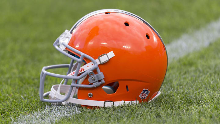 Aug 16, 2012; Green Bay, WI, USA; A Cleveland Browns helmet sits on the field during warmups prior to the game against the Green Bay Packers at Lambeau Field.  The Browns defeated the Packers 35-10.  Mandatory Credit: Jeff Hanisch-Imagn Images
