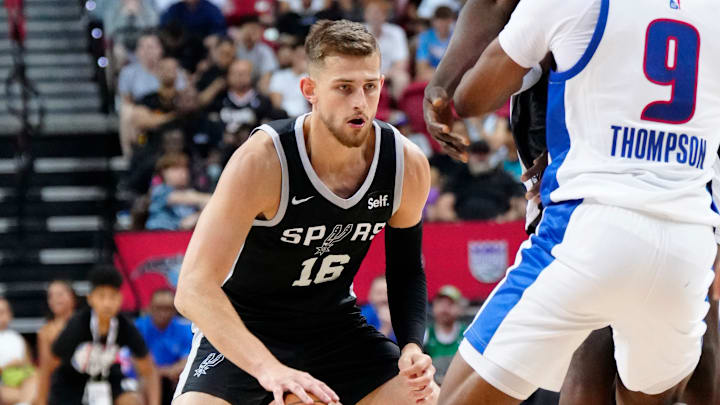 WVU alumni Erik Stevenson controls the ball during a 2023 NBA Summer League matchup.