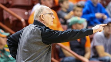 Nov 23, 2014; Charleston, SC, USA; Miami (Fl) Hurricanes head coach Jim Larranaga during first period action between the Miami Hurricanes and the Charlotte 49ers at TD Arena. Mandatory Credit: Jim Dedmon-Imagn Images