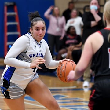 Decatur dribbles in the game against Bennett Monday, March 3, 2025, in Berlin, Maryland. Decatur defeated Bennett 63-59 in the 3A Region I Semi-final.