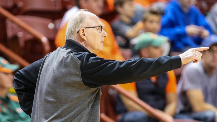 Nov 23, 2014; Charleston, SC, USA; Miami (Fl) Hurricanes head coach Jim Larranaga during first period action between the Miami Hurricanes and the Charlotte 49ers at TD Arena. Mandatory Credit: Jim Dedmon-USA TODAY Sports