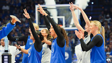 The Kentucky Wildcats women's basketball team at the 2025 Big Blue Madness at Rupp Arena in Lexington, Kentucky Saturday, Oct. 11, 2025.