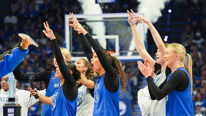 The Kentucky Wildcats women's basketball team at the 2025 Big Blue Madness at Rupp Arena in Lexington, Kentucky Saturday, Oct. 11, 2025.