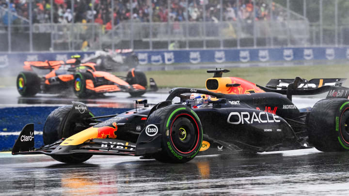 Jun 9, 2024; Montreal, Quebec, CAN; Red Bull Racing driver Max Verstappen (NED) races during the Canadien Grand Prix at Circuit Gilles Villeneuve. Mandatory Credit: David Kirouac-USA TODAY Sports