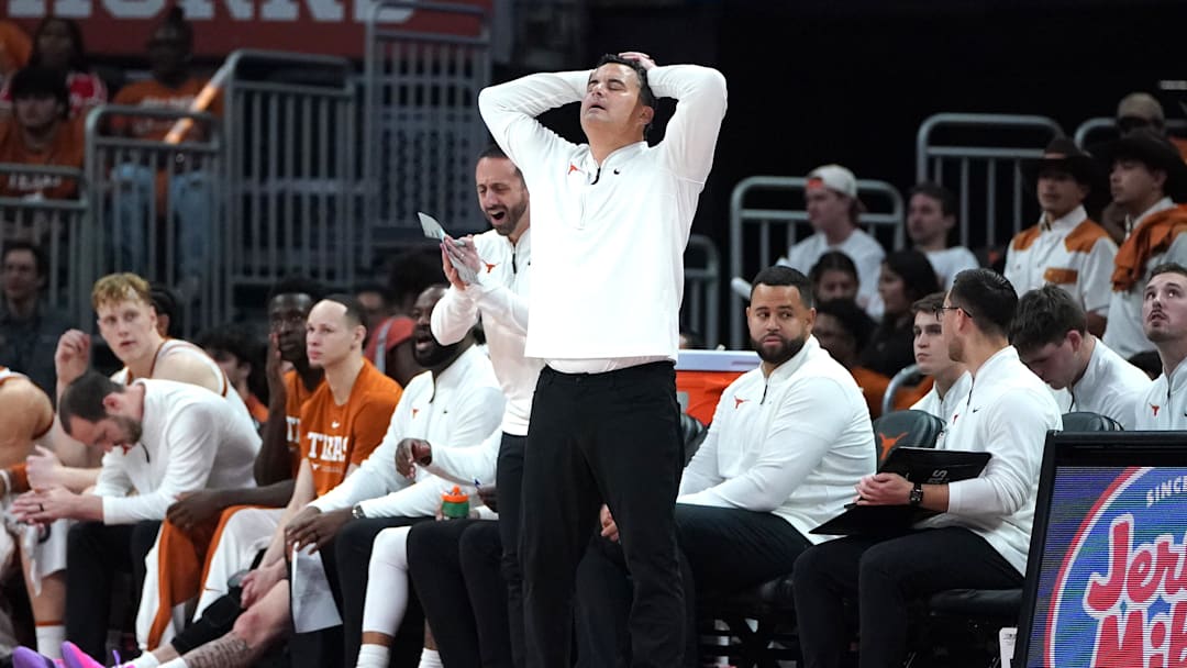 Nov 15, 2025; Austin, Texas, USA; Texas Longhorns head coach Sean Miller reacts during the second half against the Kansas City Roos at Moody Center. Mandatory Credit: Dustin Safranek-Imagn Images Nov 15, 2025; Austin, Texas, USA; Texas Longhorns head coach Sean Miller reacts during the second half against the Kansas City Roos at Moody Center. Mandatory Credit: Dustin Safranek-Imagn Images